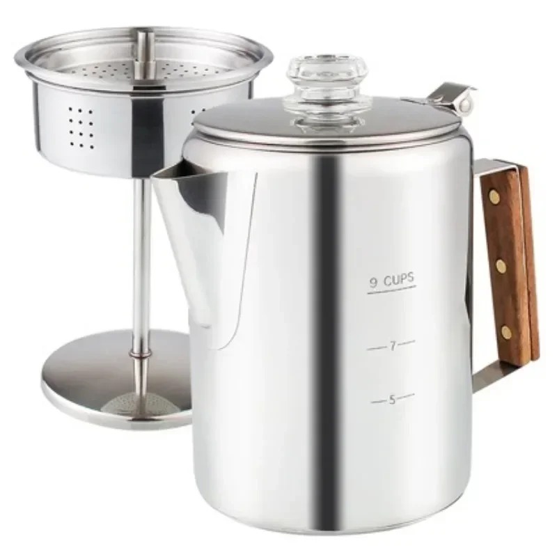 Camp Percolator Coffee - Кофеварка-перколятор из нержавеющей стали с деревянной